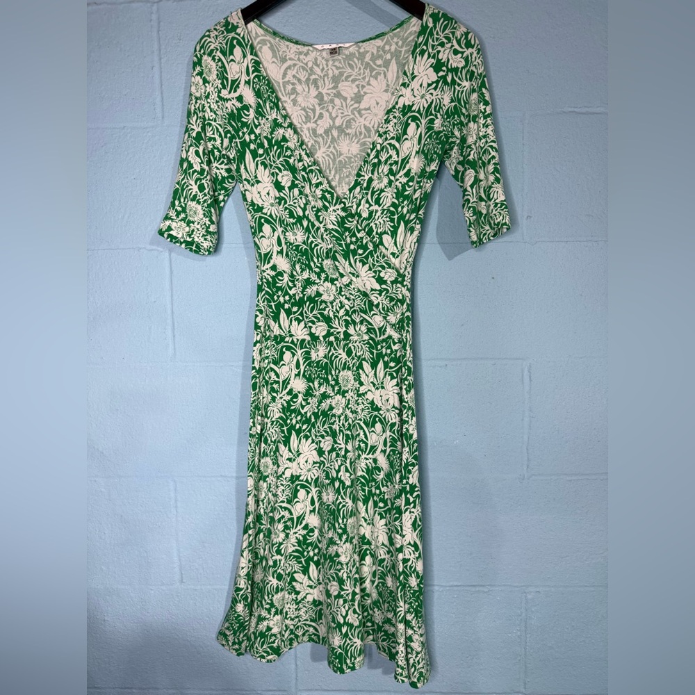 CAbi Green Floral Faux Wrap Dress